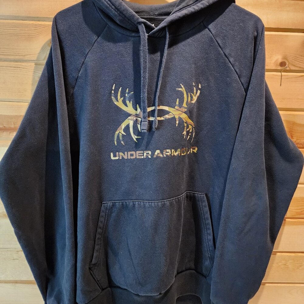 Under Armour Camo Antler Logo Hoodie Men’s L • Pullover Hooded Sweatshirt